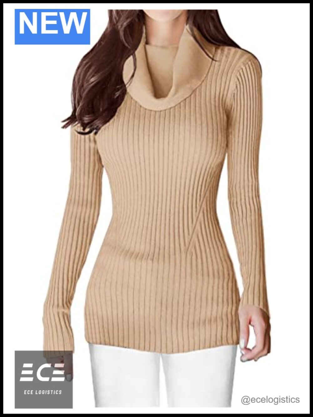 Women Stretchable Cowl Neck Knit Long Sleeve Slim Fit Bodycon Sweater